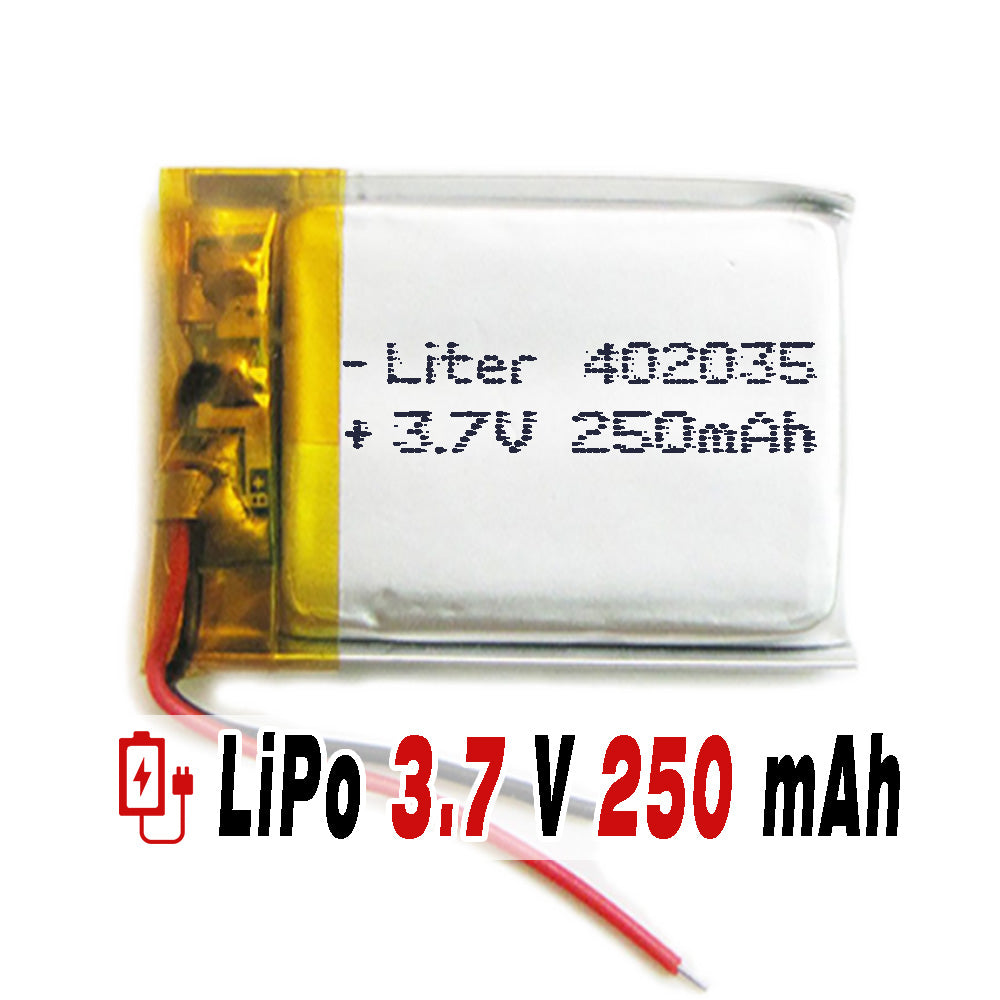 Batería 402035 LiPo 3.7V 250mAh 0.925Wh 1S 5C Liter Energy Battery para Electrónica Recargable teléfono portátil vídeo smartwatch reloj GPS - No Apta para Radio Control 37x20x4mm (250mAh|402035)