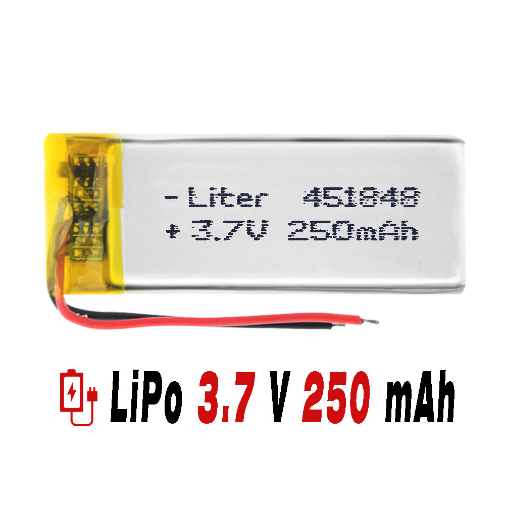 Batería 451848 LiPo 3.7V 250mAh 0.925Wh 1S 5C Liter Energy Battery para Electrónica Recargable teléfono portátil vídeo smartwatch reloj GPS - No apta para Radio Control 50x18x5mm (250mAh|451848)