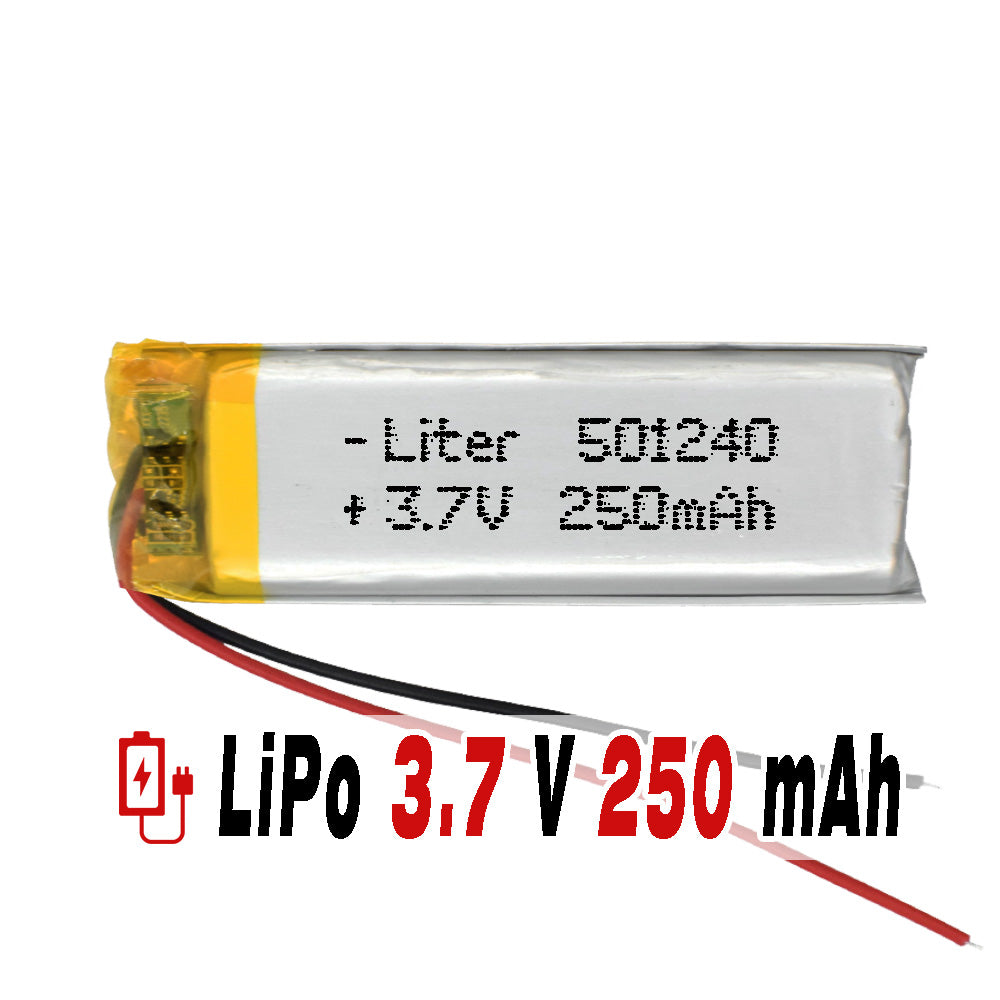 Batería 501240 LiPo 3.7V 250mAh 0.925Wh 1S 5C Liter Energy Battery para Electrónica Recargable teléfono portátil vídeo smartwatch reloj GPS - No Apta para Radio Control 42x12x5mm (250mAh|501240)