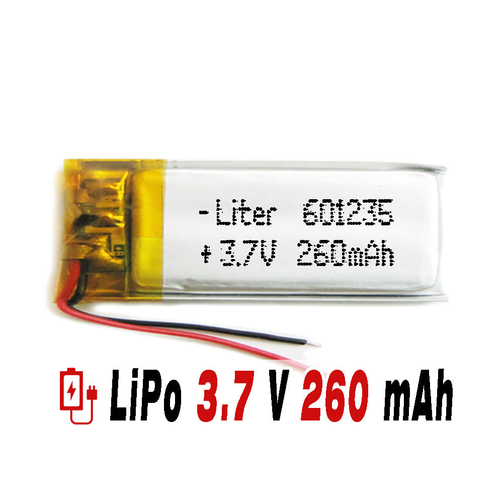 Batería 601235 LiPo 3.7V 260mAh 0.962Wh 1S 5C Liter Energy Battery para Electrónica Recargable teléfono portátil vídeo smartwatch reloj GPS - No apta para Radio Control 37x12x6mm (260mAh|601235)