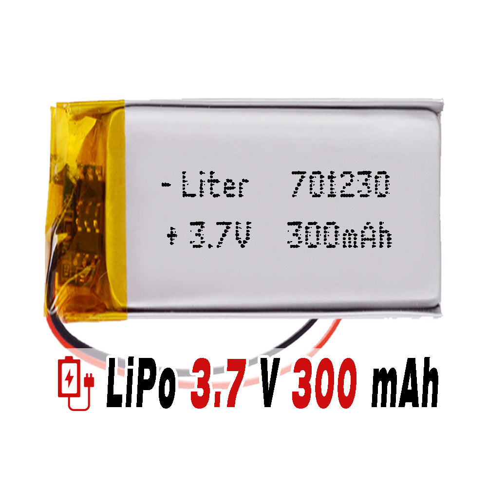 Batería 701230 LiPo 3.7V 300mAh 1.11Wh 1S 5C Liter Energy Battery para Electrónica Recargable teléfono portátil vídeo smartwatch reloj GPS - No apta para Radio Control 32x12x7mm (300mAh|701230)