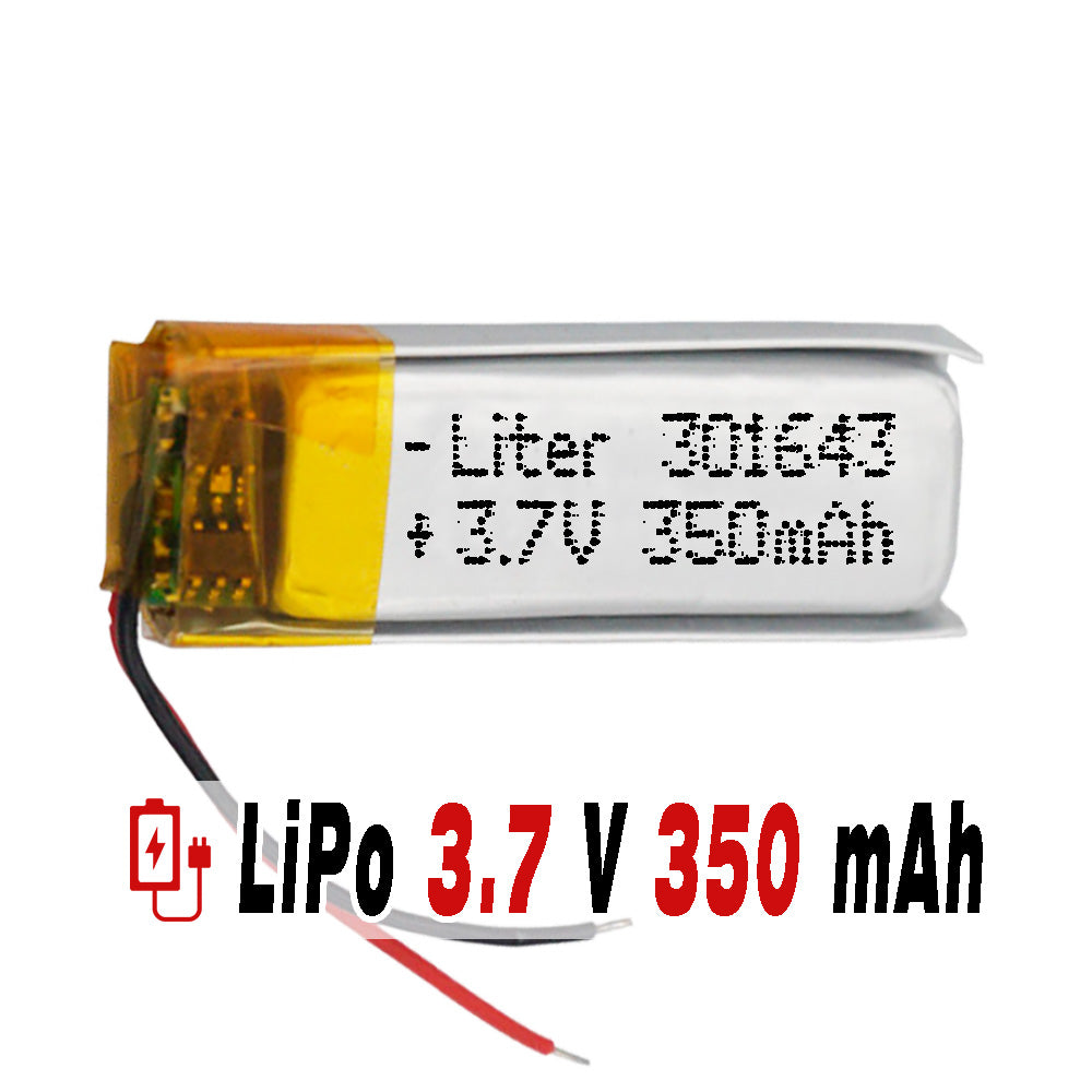 Batería 301643 LiPo 3.7V 350mAh 1.295Wh 1S 5C Liter Energy Battery para Electrónica Recargable teléfono portátil vídeo smartwatch reloj GPS - No Apta para Radio Control 45x16x3mm (350mAh|301643)