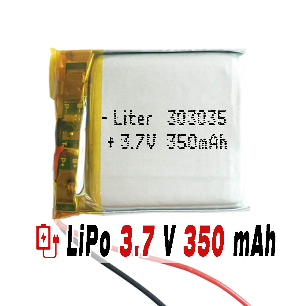 Batería 303035 LiPo 3.7V 350mAh 1.295Wh 1S 5C Liter Energy Battery para Electrónica Recargable teléfono portátil vídeo smartwatch reloj GPS - No Apta para Radio Control 37x30x3mm (350mAh|303035)