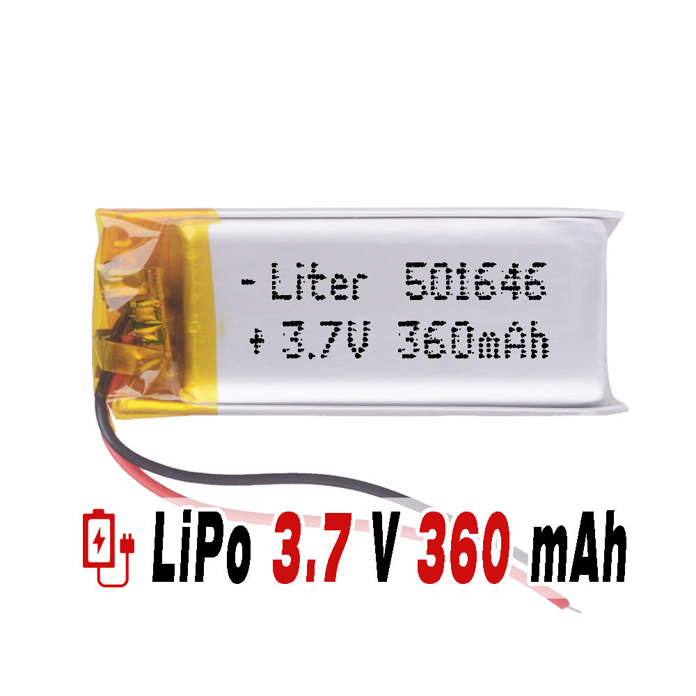Batería 501646 LiPo 3.7V 360mAh 1.332Wh 1S 5C Liter Energy Battery para Electrónica Recargable teléfono portátil vídeo smartwatch reloj GPS - No Apta para Radio Control 48x16x5mm (360mAh|501646)