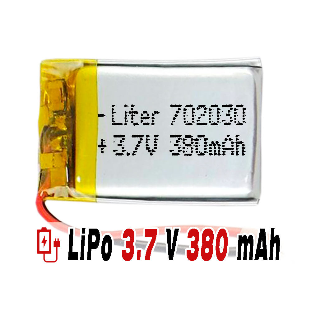 Batería 702030 LiPo 3.7V 380mAh 1.406Wh 1S 5C Liter Energy Battery para Electrónica Recargable teléfono portátil vídeo smartwatch Reloj GPS - No Apta para Radio Control 32x20x7mm (380mAh|702030)