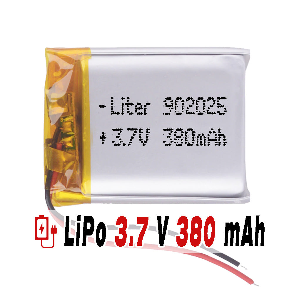 Batería 902025 LiPo 3.7V 380mAh 1.406Wh 1S 5C Liter Energy Battery para Electrónica Recargable teléfono portátil vídeo smartwatch reloj GPS - No Apta para Radio Control 27x20x9mm (380mAh|902025)