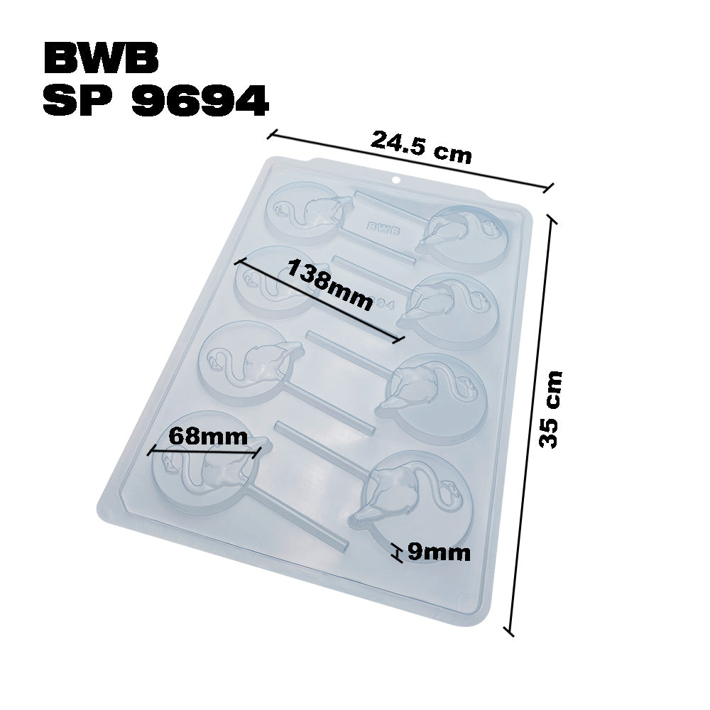 BWB SP 9694 Molde Semiprofesional Piruleta Flamenco Trufas y bombones para chocolate caliente Forma Simple 8 Cavidades 38g Plástico PET Transparente Tridimensional Accesorios y utensilios