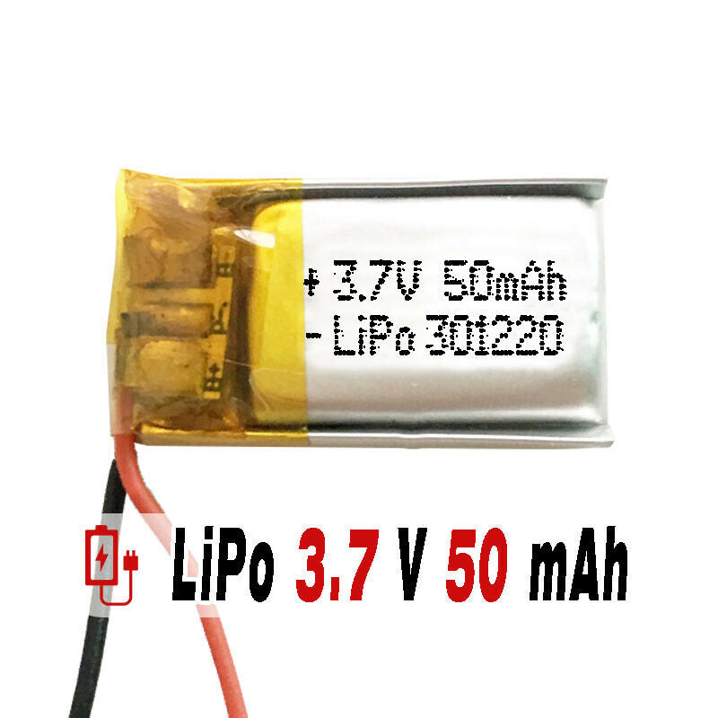 Batería 301220 LiPo 3.7V 50mAh 0.185Wh 1S 5C Liter Energy Battery para Electrónica Recargable teléfono portátil vídeo smartwatch reloj GPS - No apta para Radio Control 22x12x4mm (50mAh|301220)