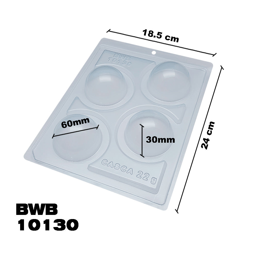 BWB 10130 Molde Especial 3 partes Figura Sfera 60mm para chocolate caliente 60g
