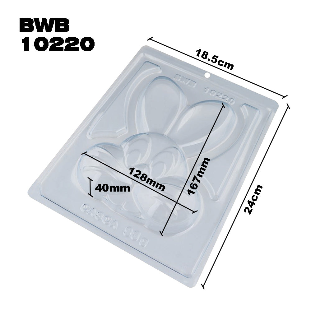 BWB 10220 Molde Cabeza de conejo Especial 3 partes Forma con silicona para chocolate caliente de 1 Cavidad 98g Plástico PET Tridimensional Accesorios y utensilios de reposteria