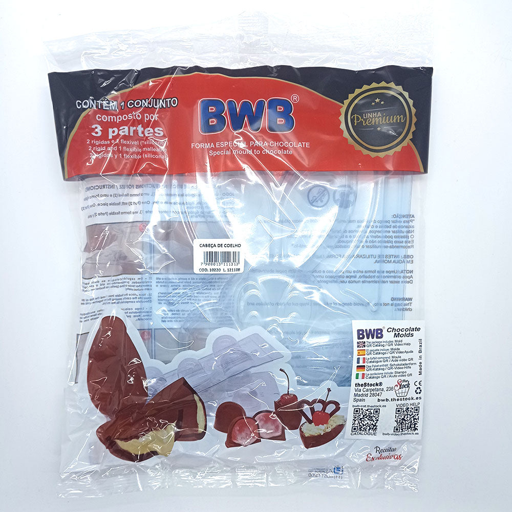 BWB 10220 Molde Cabeza de conejo Especial 3 partes Forma con silicona para chocolate caliente de 1 Cavidad 98g Plástico PET Tridimensional Accesorios y utensilios de reposteria