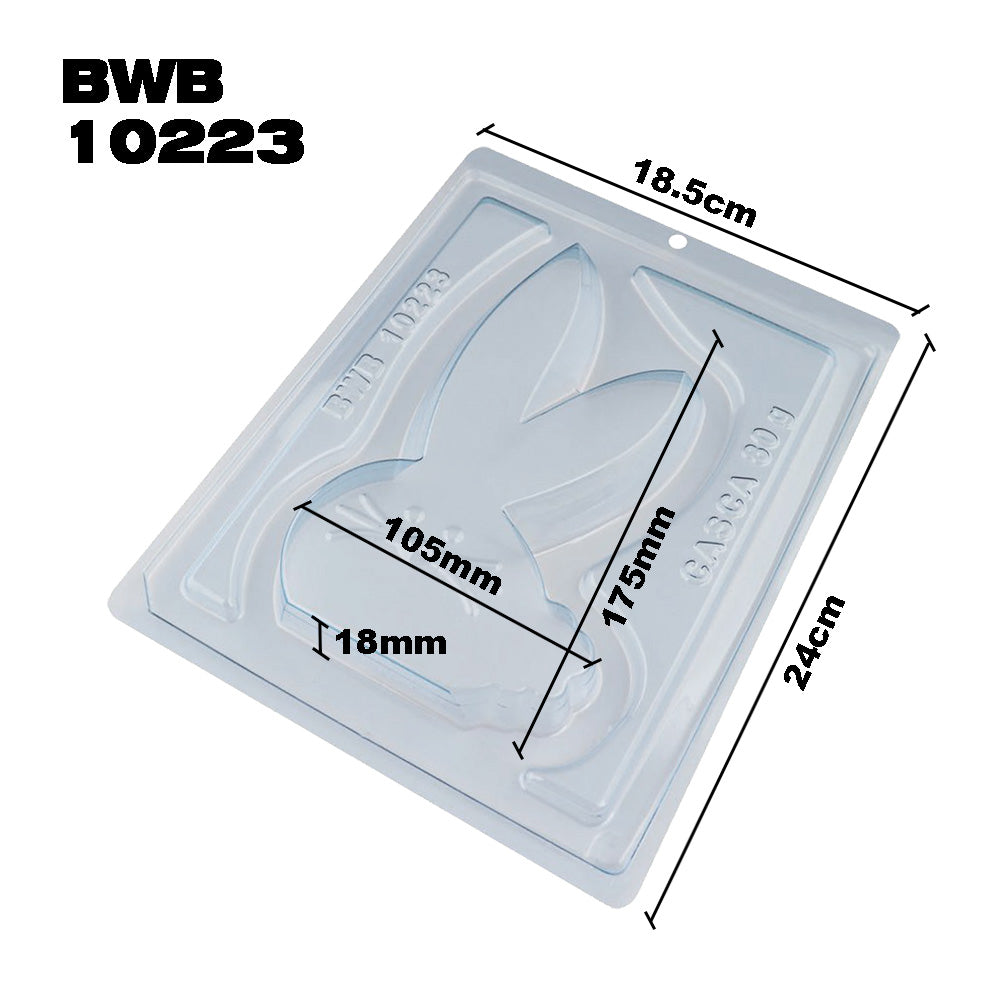 BWB 10223 Molde Conejo recto Especial 3 partes Forma con silicona para chocolate caliente de 1 Cavidad de 80-250g Plástico PET Tridimensional Accesorios y utensilios de reposteria