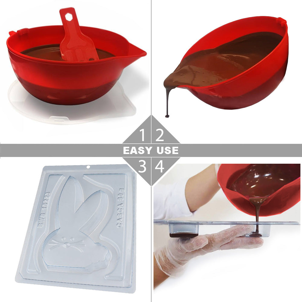 BWB 10223 Molde Conejo recto Especial 3 partes Forma con silicona para chocolate caliente de 1 Cavidad de 80-250g Plástico PET Tridimensional Accesorios y utensilios de reposteria