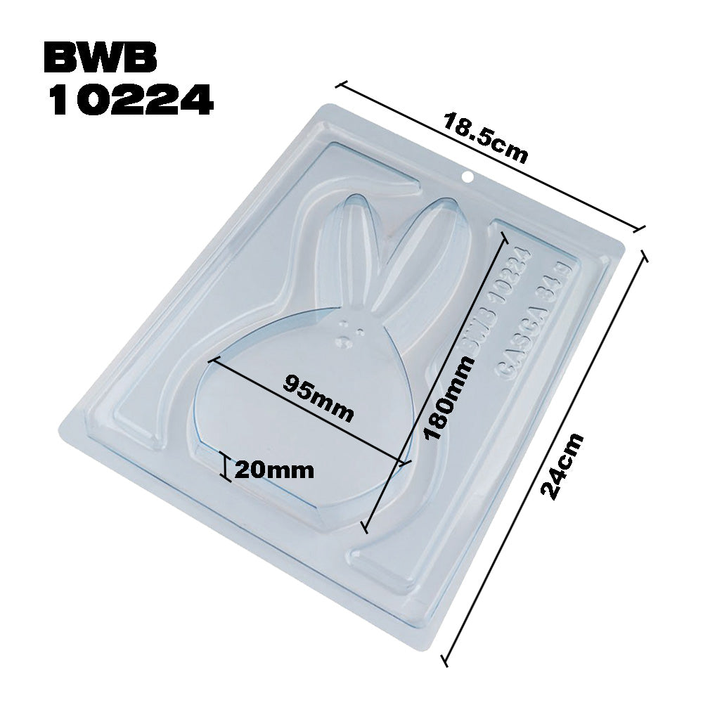 BWB 10224 Molde Conejo recto Especial 3 partes Forma con silicona para chocolate caliente de 1 Cavidad de 84-240g Plástico PET Tridimensional Accesorios y utensilios de reposteria