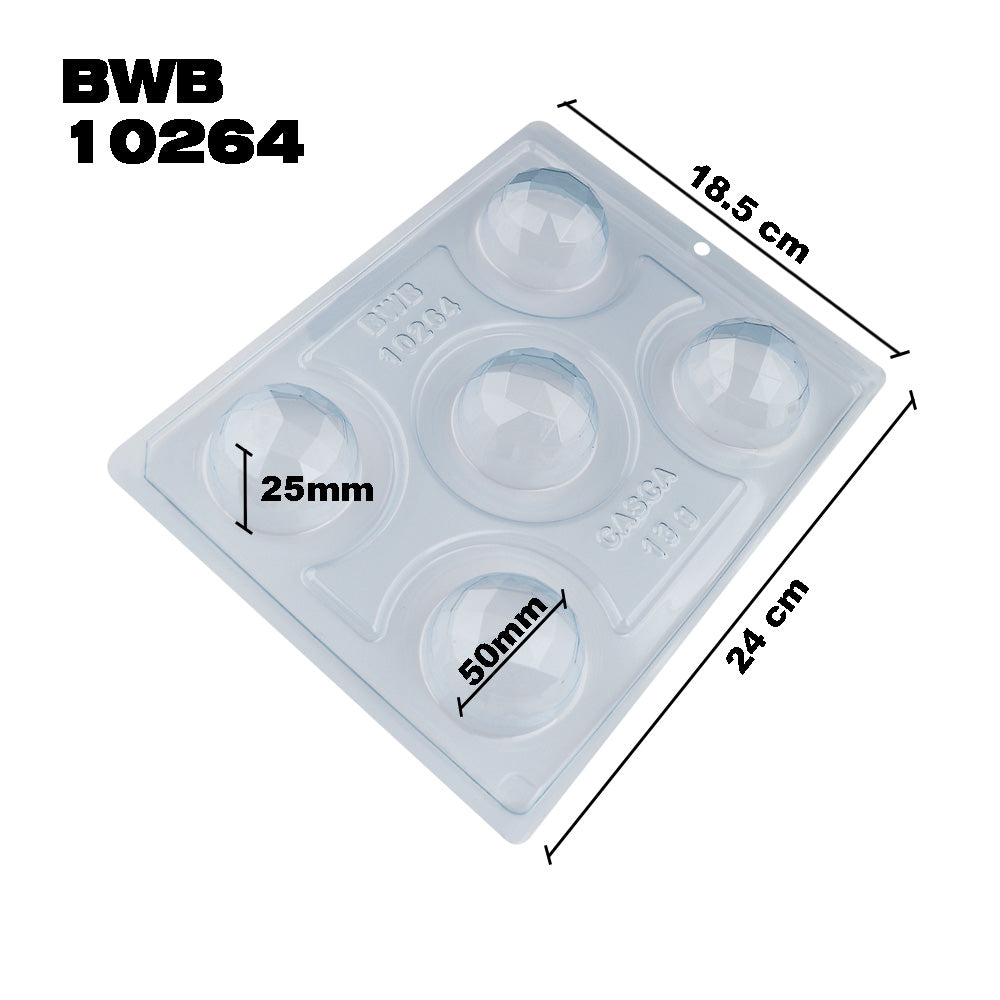 BWB 10264 Molde Bombón Esfera de 50mm facetada Especial 3 partes Forma chocolate