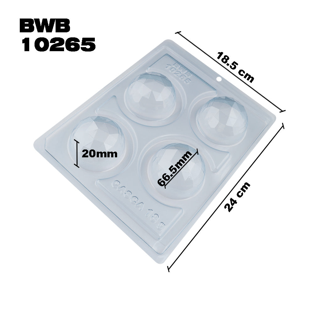 BWB 10265 Molde Bombón Esfera de 60mm facetada Especial 3 partes Forma chocolate