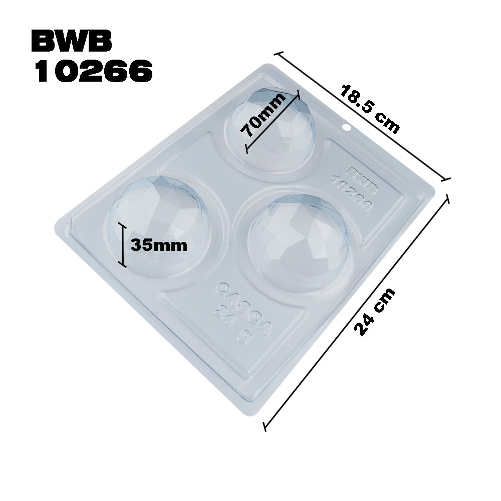 BWB 10266 Molde Bombón Esfera de 70mm facetada Especial 3 partes Forma chocolate