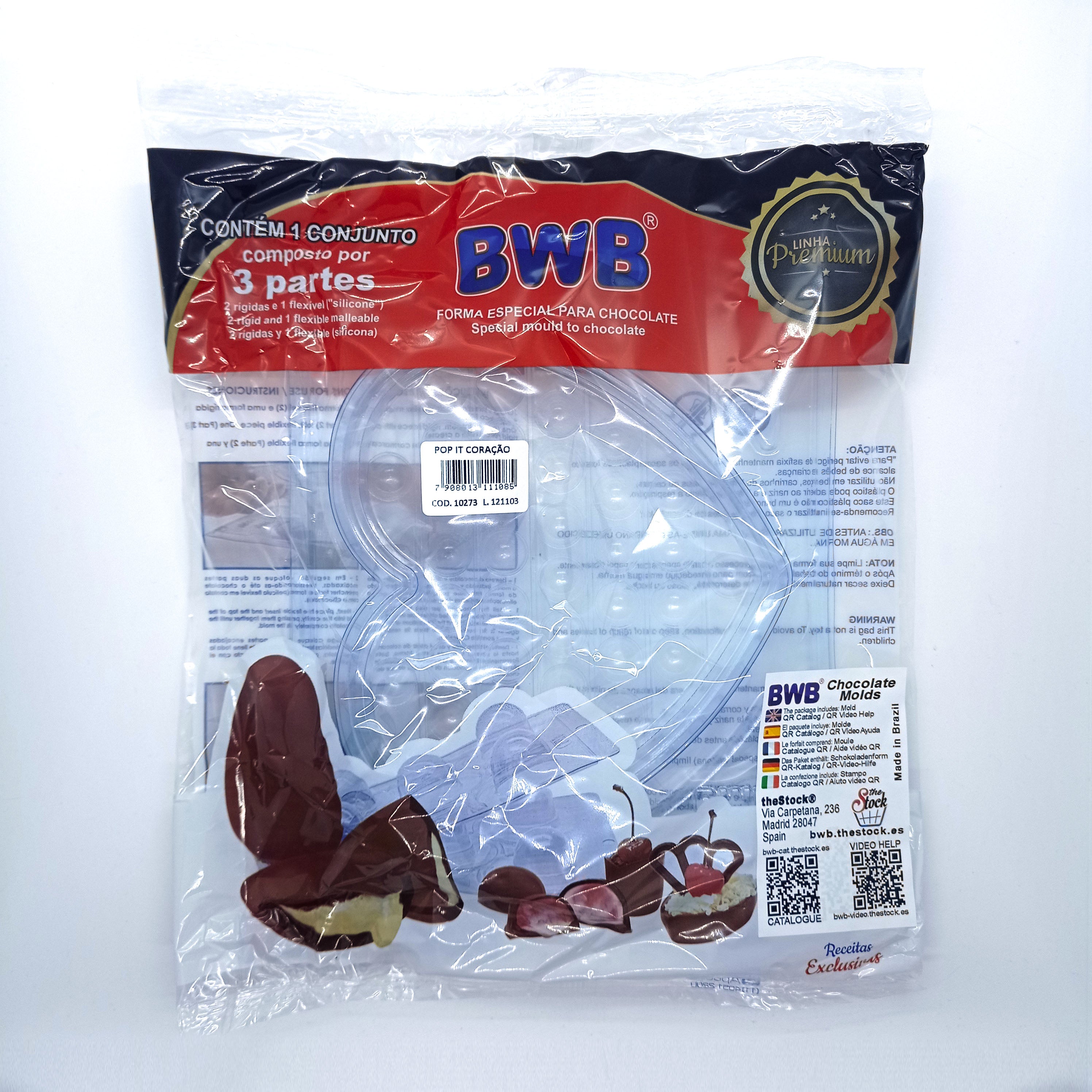 BWB 10273 Molde Corazón Pop IT Especial 3 partes Forma con silicona chocolate
