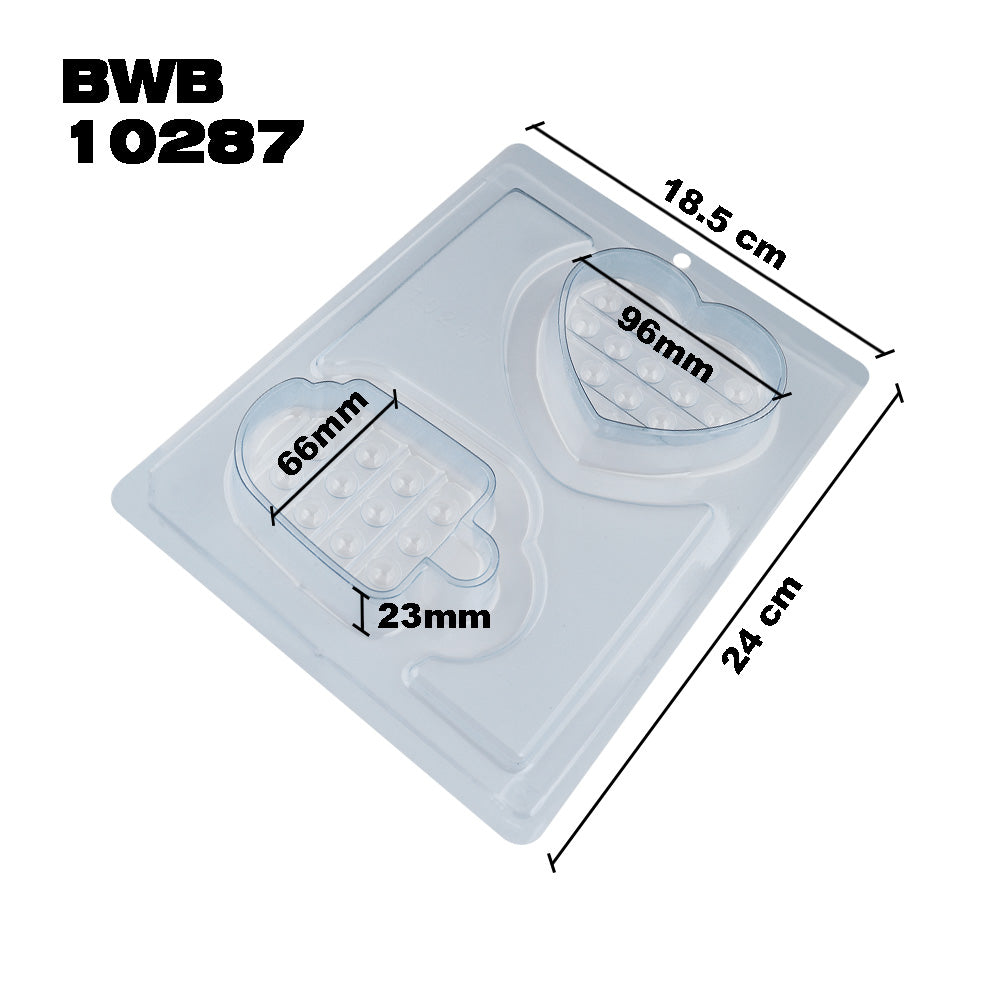 BWB 10287 Molde Pop It Helado y corazón Especial 3 partes Forma silicona choco