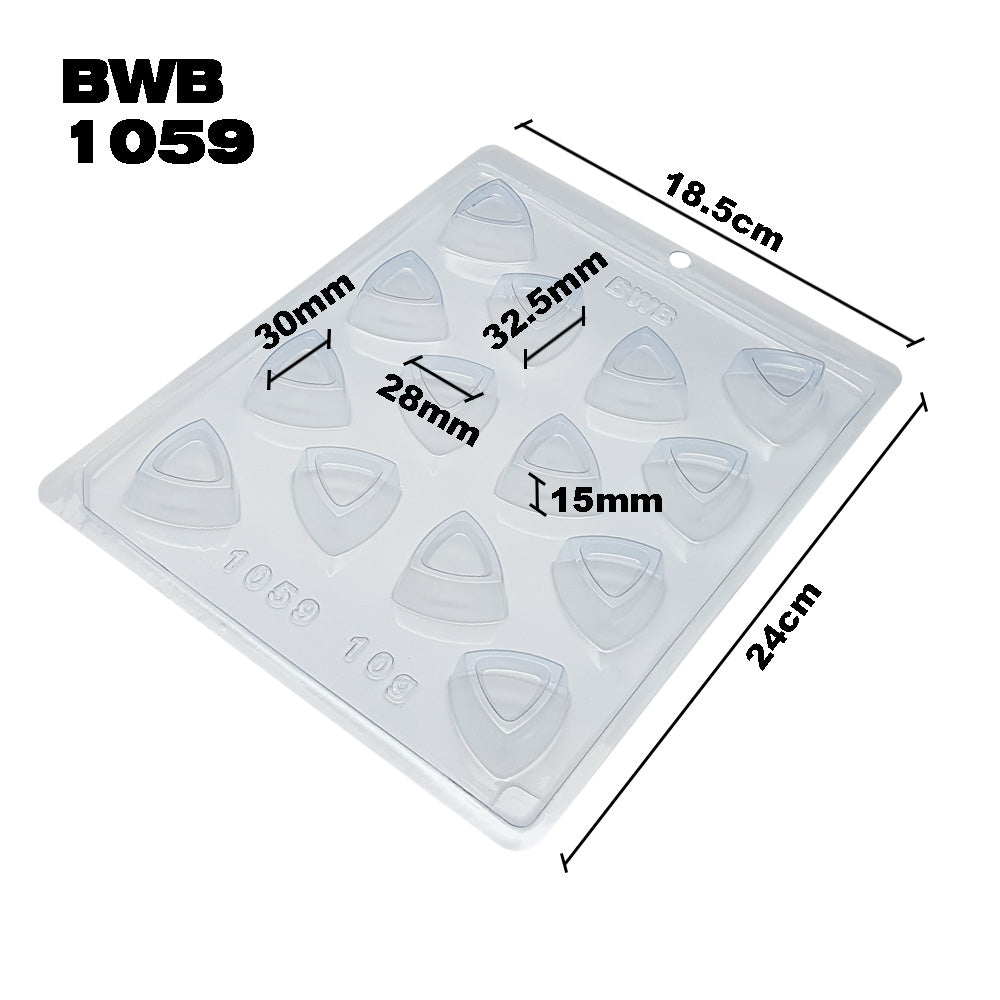 BWB 1059 Molde Bombón Triángulo para chocolate caliente Forma Simples 14 Cavidades 10g Material Plástico PET Transparente Tridimensional Bombones Accesorios y utensilios de reposteria