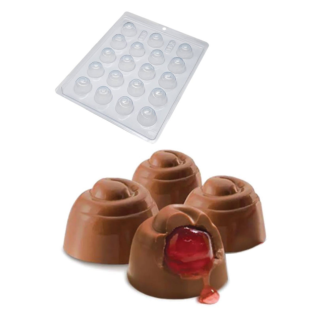 BWB 132 Molde Bombón Cereza caracol para chocolate caliente Forma Simples 20 Cavidades 13g Material Plástico PET Transparente Tridimensional Bombones Accesorios y utensilios reposteria