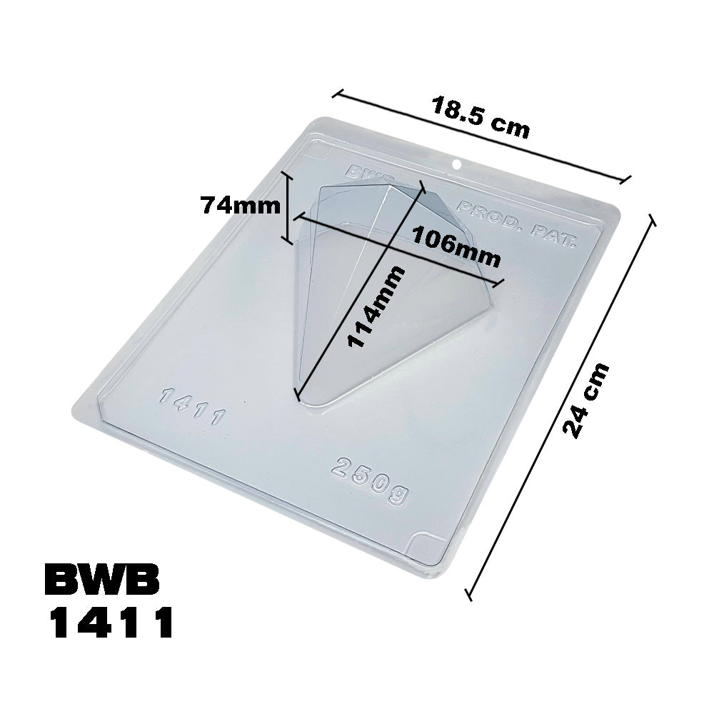 BWB 1411 Molde Especial 3 partes Diamante 250g Forma con silicona para chocolate caliente de 1 Cavidades 78-250g Plástico PET Tridimensional Accesorios y utensilios de reposteria