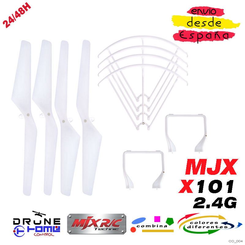 Set Blanco Drone MJX X101 2.4G. Hélice, Tren de Aterrizaje, Anillo de protección