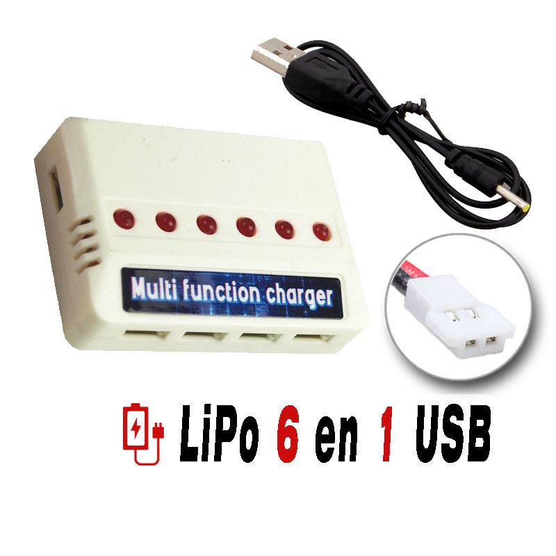 1 en 6 Cargador 5V USB de la Batería Lipo con conector 51005 6 XH Ports Battery