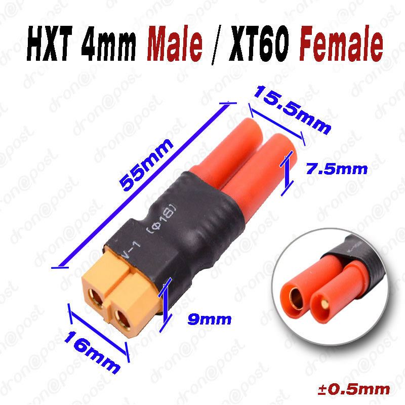 Conector HXT 4mm Male to XT60 Female Plug Quadcopter Multicopter Batería Lipo RC
