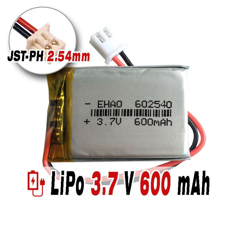 BATERÍA 602540 LiPo 3.7V 600mAh 1S Conector JST-PH 2.54mm 2 Pins GPS bluetooth