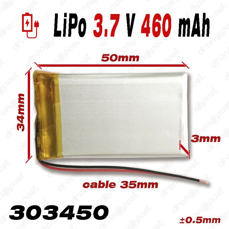 BATERÍA 303450 LiPo 3.7V 460mAh 1S para teléfono portátil vídeo mp3 mp4 luz led