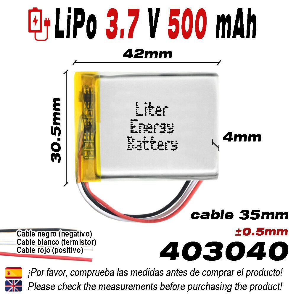 BATERÍA 403040 3.7V 500mAh LiPo 3 Cables 1S teléfono bluetooth e-book GPS vídeo