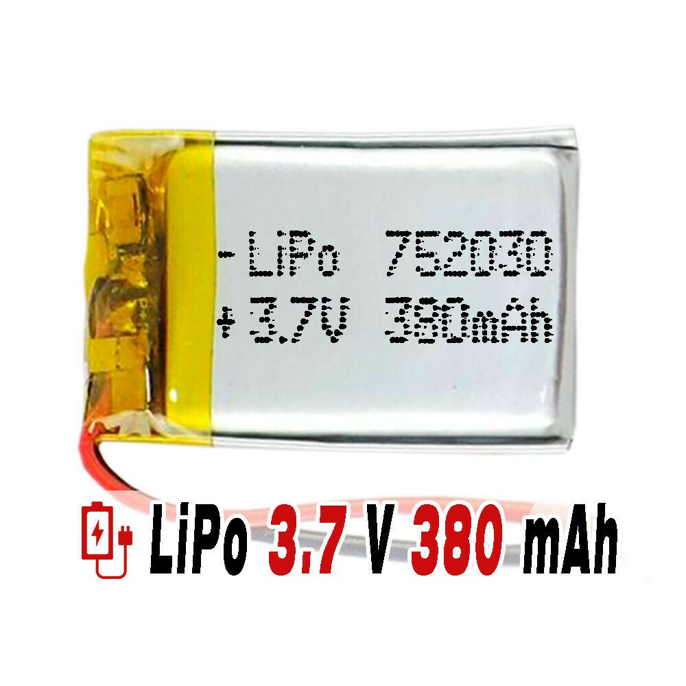 BATERÍA 752030 LiPo 3.7V 380mAh 1S para teléfono portátil vídeo mp3 mp4 luz led