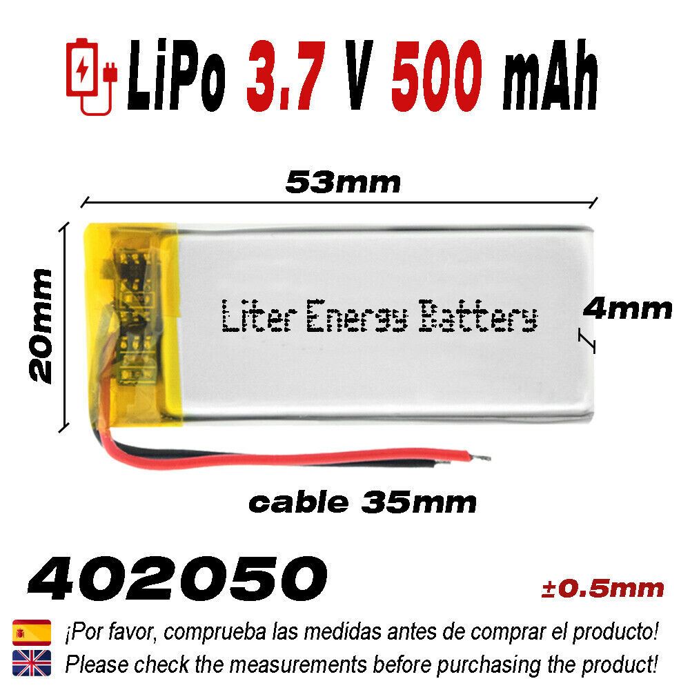 BATERÍA 402050 LiPo 3.7V 500mAh 1S teléfono portátil vídeo mp3 mp4 luz led gps