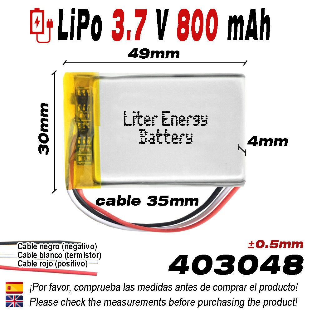 BATERÍA 403048 3.7V 800mAh LiPo 3 Cables 1S Recargable teléfono bluetooth ebook