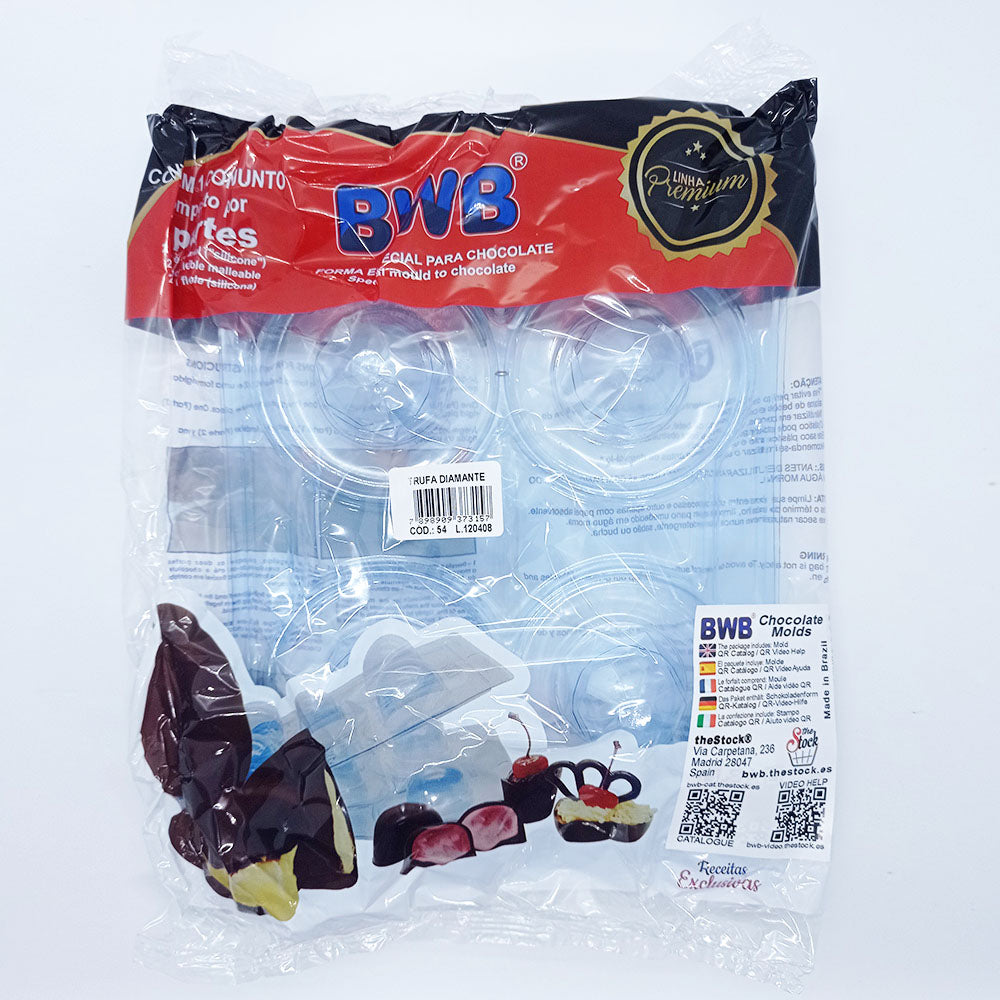 BWB 54 Molde Especial 3 partes Trufas y bombones Diamante Forma con silicona para chocolate caliente de 2 Cavidades 10-40g Plástico PET Tridimensional Accesorios y utensilios reposteria