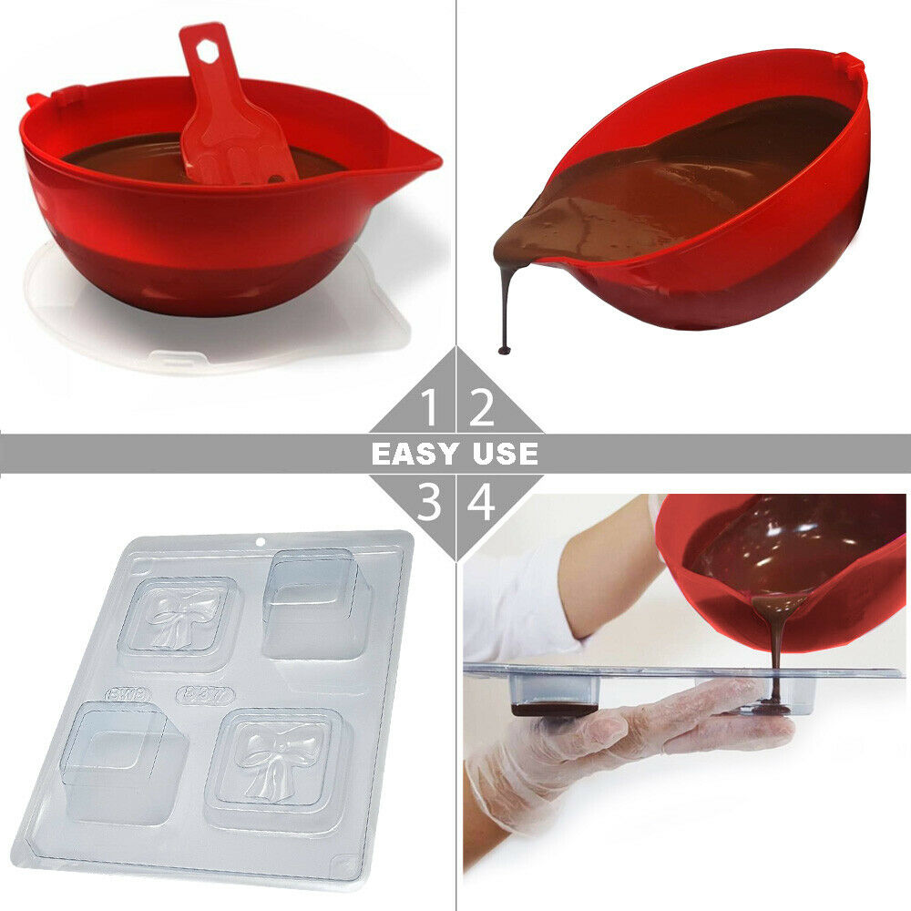 BWB 837 Molde Especial 3 partes Dia de la madre Mini caja lazo Forma con silicona para chocolate caliente de 4 Cavidades 45-90g Plástico PET Tridimensional Accesorios y utensilios