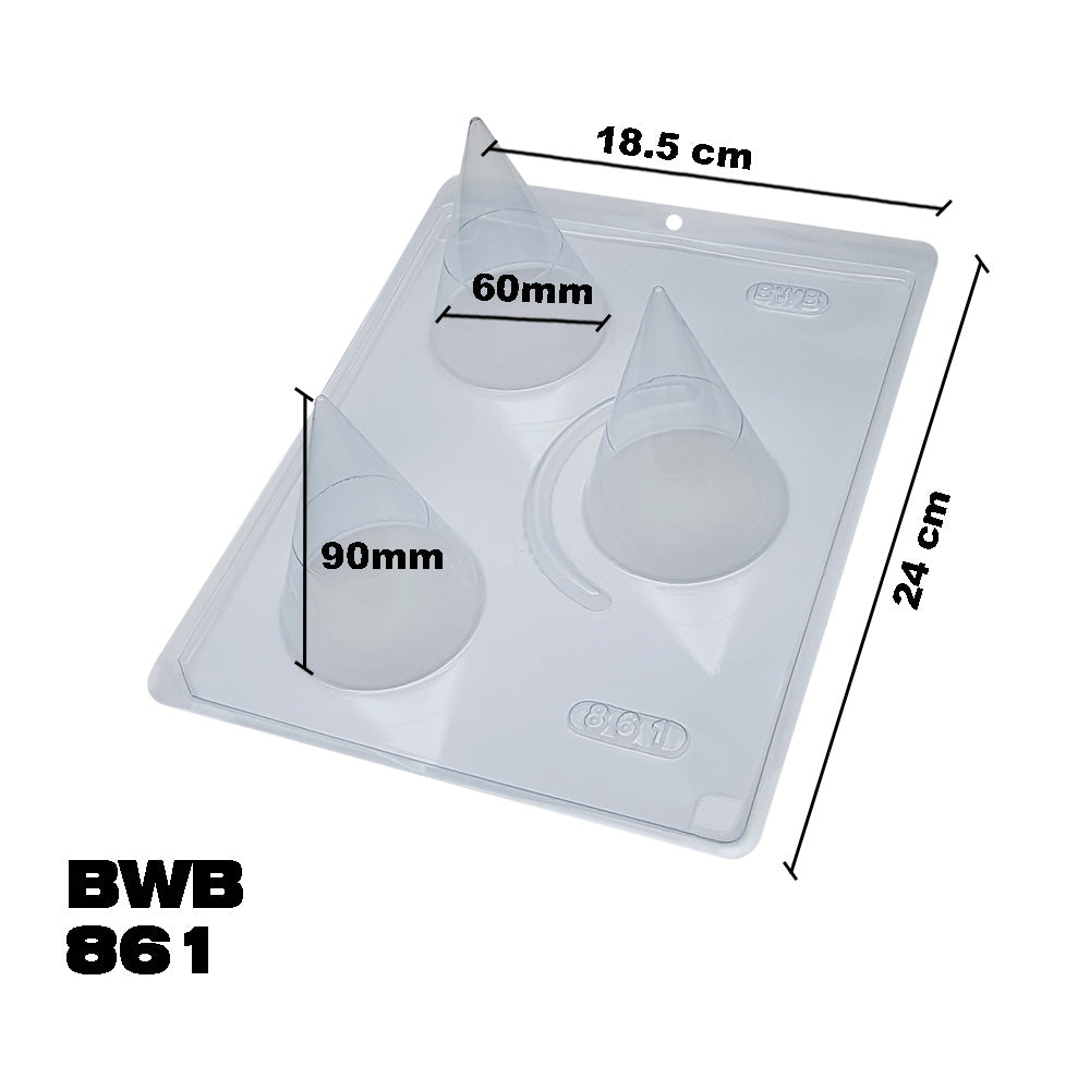 BWB 861 Molde Especial 3 partes Cono gigante con silicona de chocolate calient