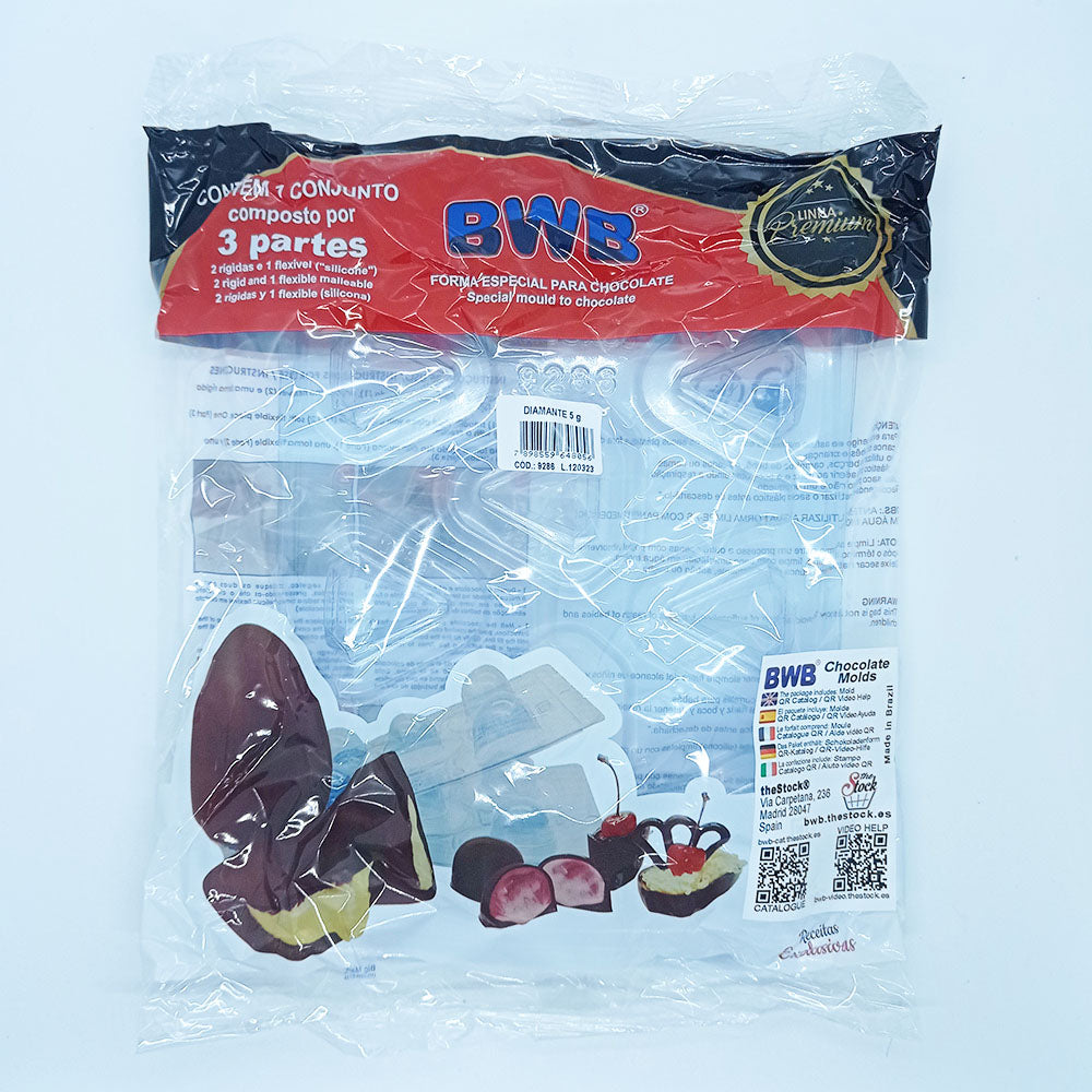 BWB 9286 Molde Especial 3 partes Diamante 5g Forma con silicona para chocolate caliente de 8 Cavidades 5-23g Plástico PET Tridimensional Accesorios y utensilios de reposteria