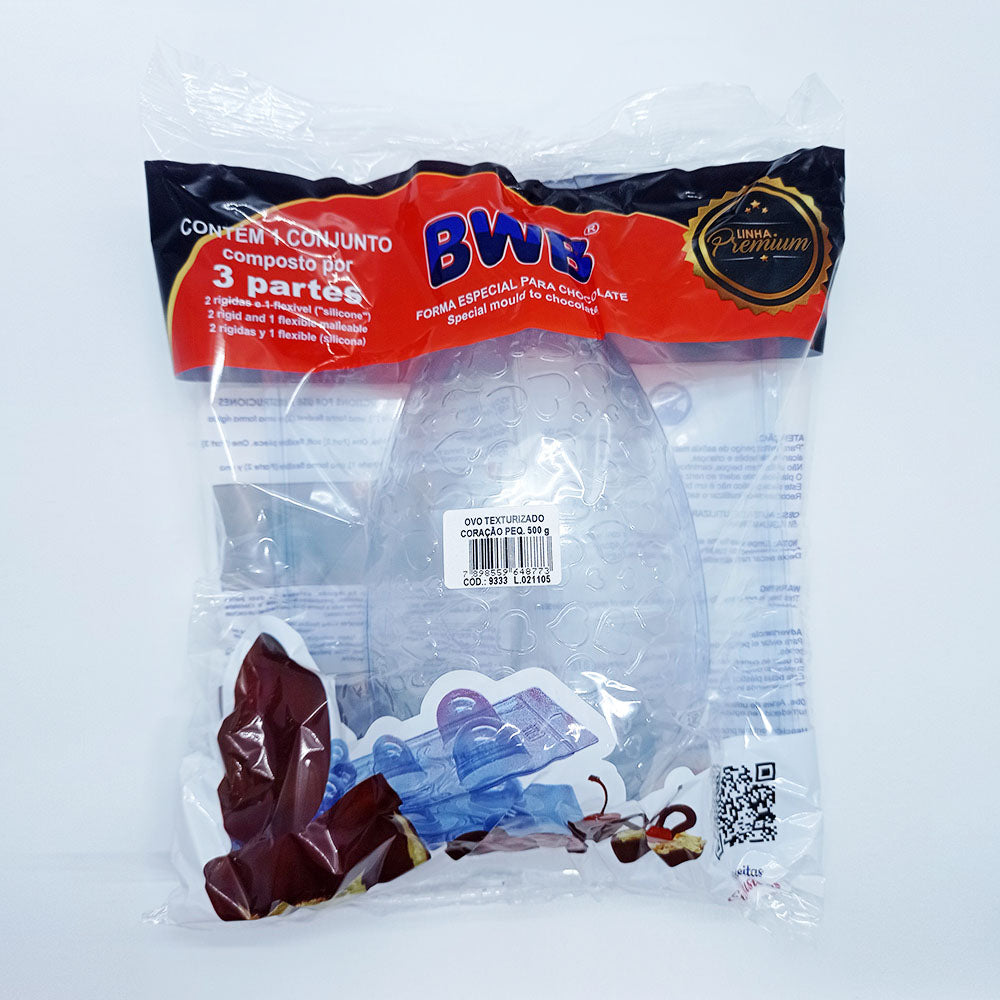 BWB 9333 Molde Especial 3 partes Simple Huevo textura corazón 500g chocolate