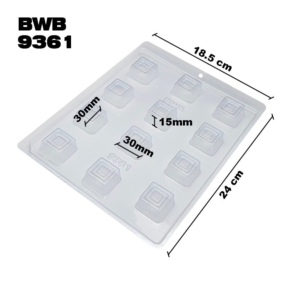 BWB 9361 Molde Bombón Geométrico cuadrado para chocolate caliente Forma Simples 12 Cavidades 13g Material Plástico PET Transparente Tridimensional Accesorios y utensilios de reposteria