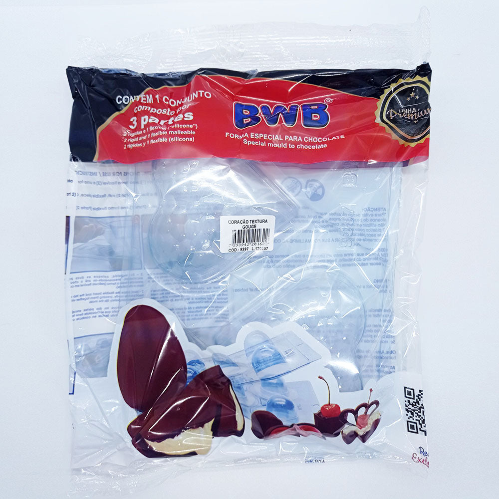 BWB 9397 Molde Especial 3 partes Corazón textura gouge Forma con silicona para chocolate caliente de 2 Cavidades 70-200g Plástico PET Tridimensional Accesorios utensilios reposteria