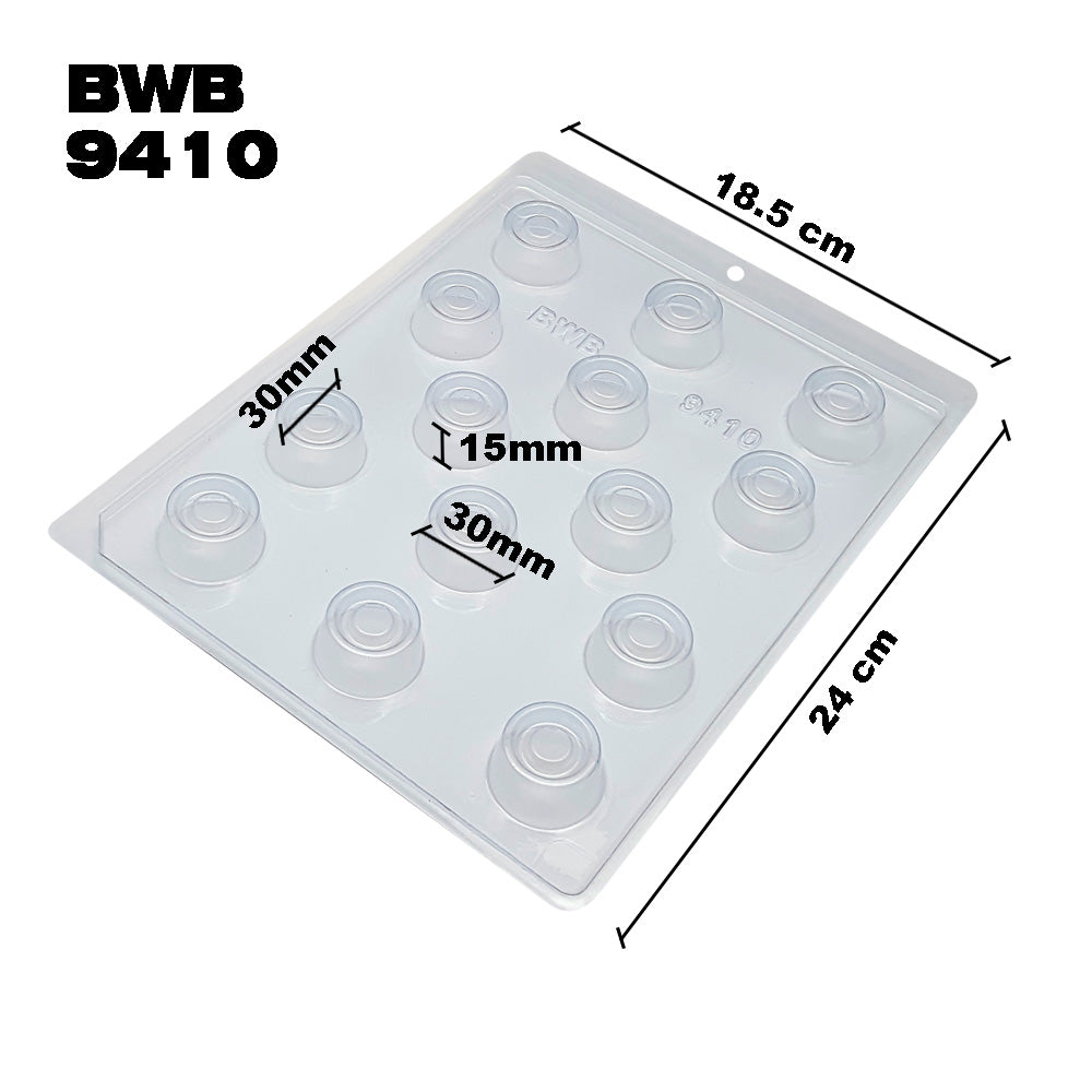 BWB 9410 Molde Bombón Geométrico círculo para chocolate caliente Forma Simples de 12 Cavidades 11g Material Plástico PET Transparente Tridimensional Accesorios utensilios de reposteria