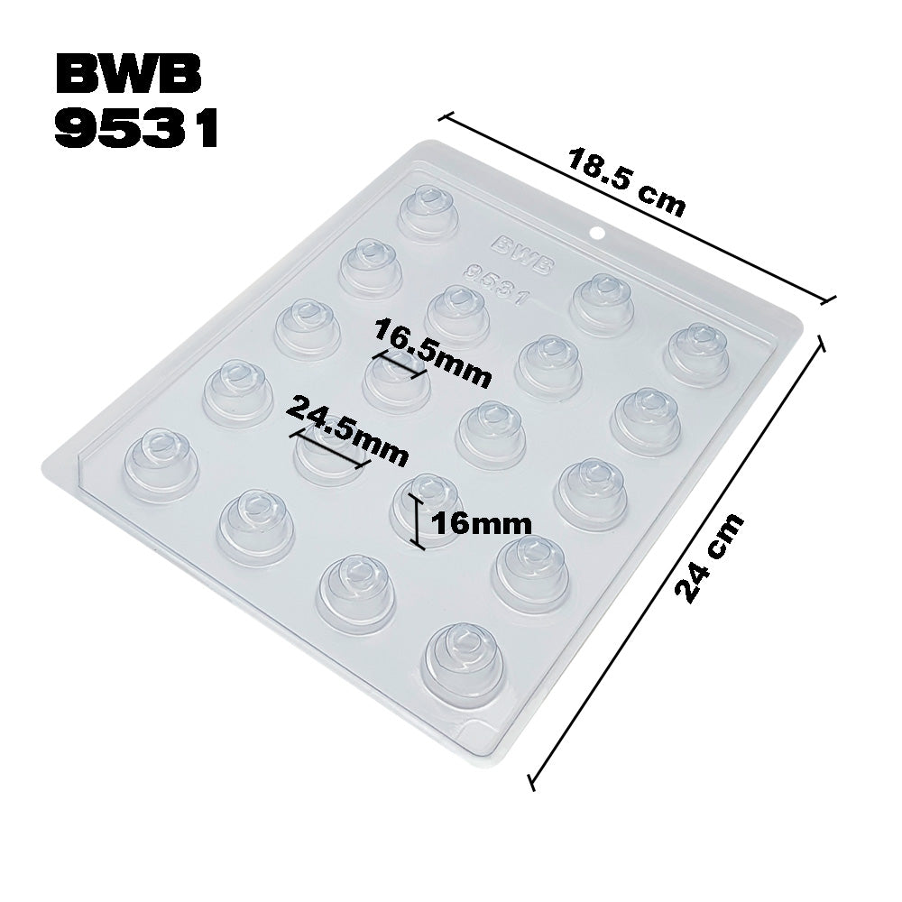 BWB 9531 Molde Bombón detallado 3 para chocolate caliente Forma Simples de 12 Cavidades 6g Material Plástico PET Transparente Tridimensional Bombones Accesorios y utensilios reposteria