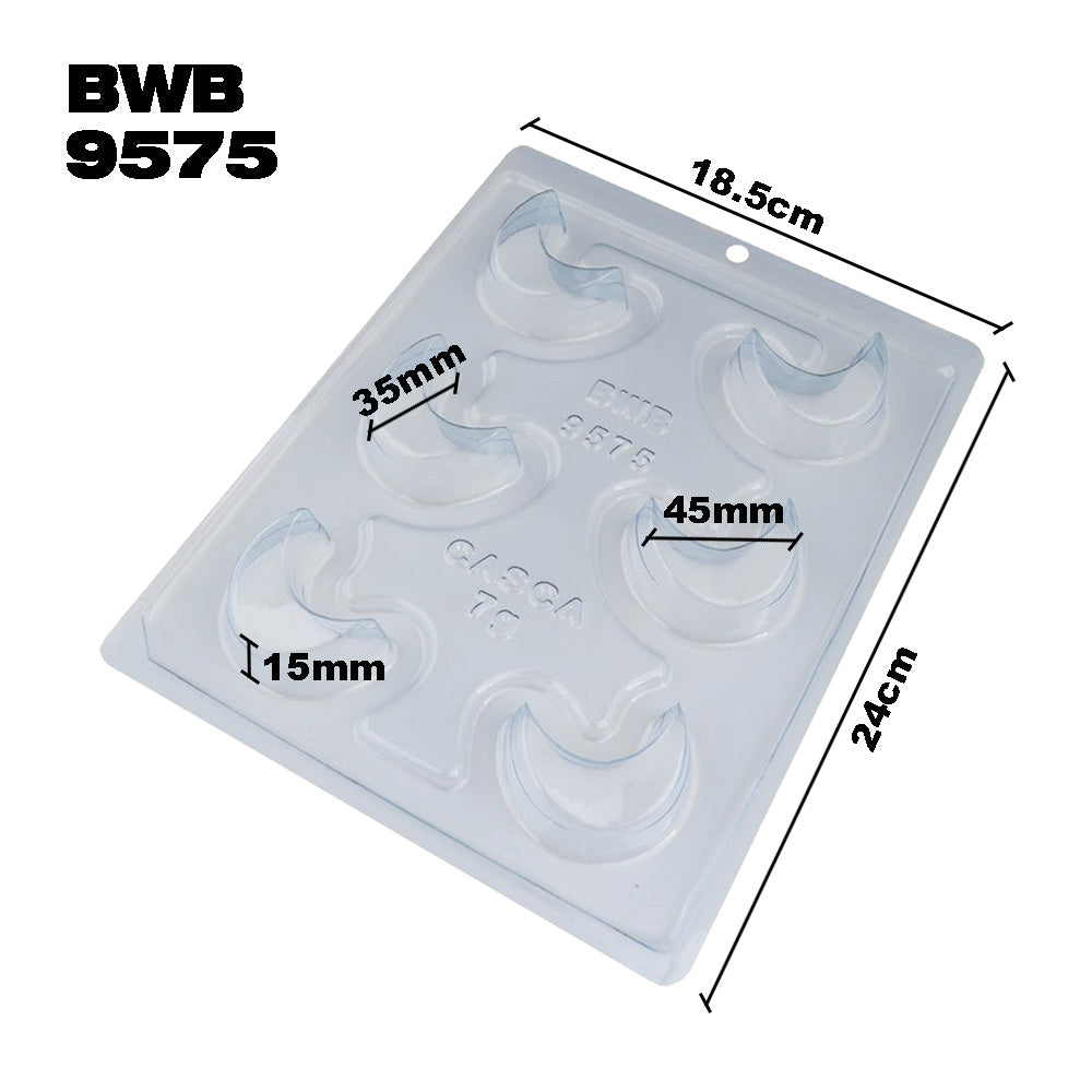 BWB 9575 Molde Média luna Bombones Especial 3 partes Forma con silicona para chocolate caliente de 6 Cavidades 7-22g Plástico PET Tridimensional Accesorios y utensilios de reposteria