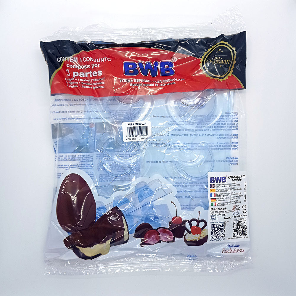 BWB 9575 Molde Média luna Bombones Especial 3 partes Forma con silicona para chocolate caliente de 6 Cavidades 7-22g Plástico PET Tridimensional Accesorios y utensilios de reposteria