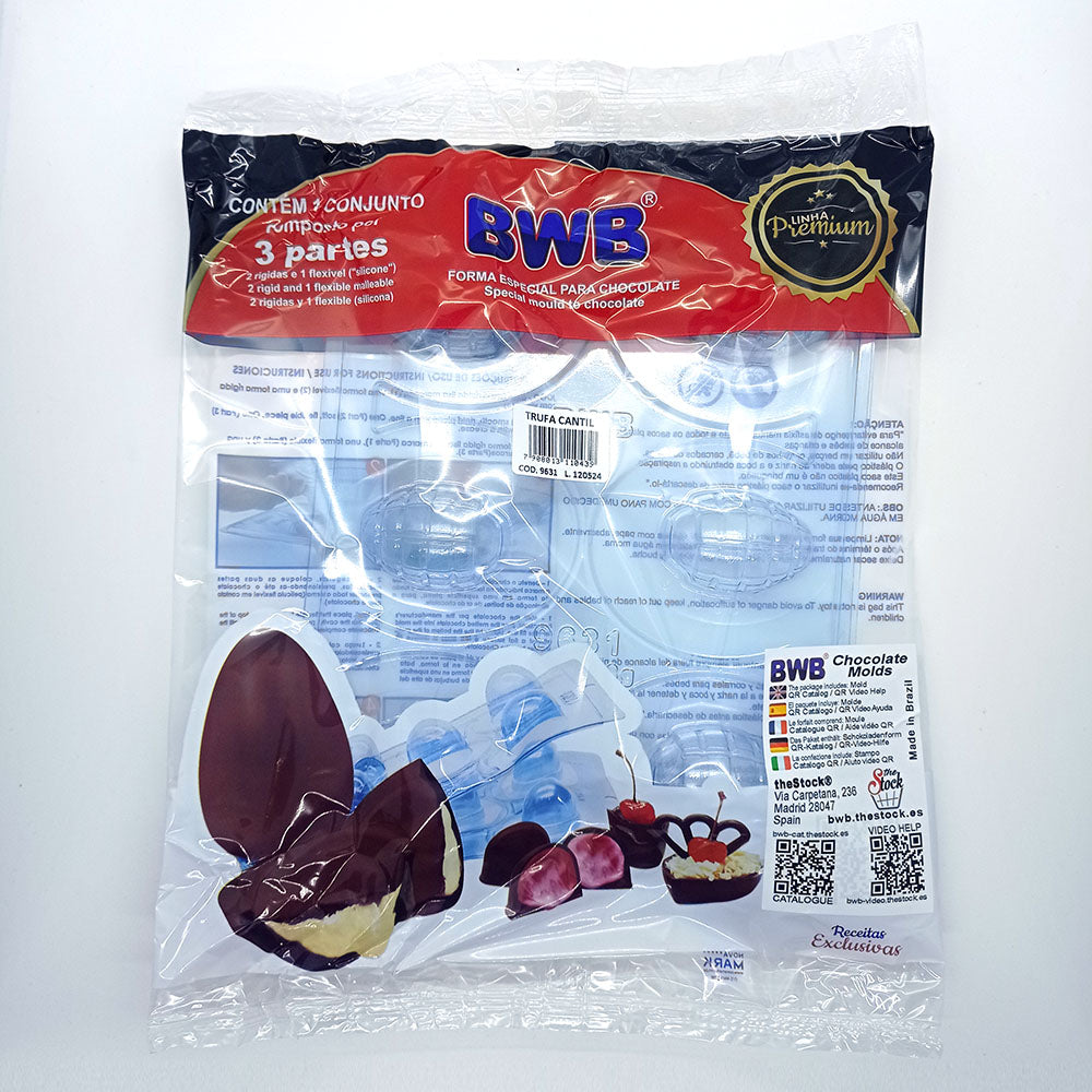 BWB 9631 Molde Trufa Cantil Especial 3 partes Forma con silicona para chocolate caliente de 6 Cavidades 8-19g Plástico PET Tridimensional Accesorios y utensilios de reposteria bombones