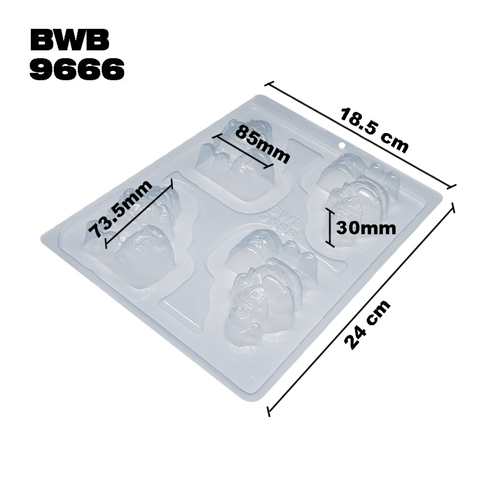 BWB 9666 Molde Navidad Papá Noel Especial 3 partes Forma con silicona para chocolate caliente de 4 Cavidades 23-75g de Plástico PET Tridimensional Accesorios y utensilios de reposteria