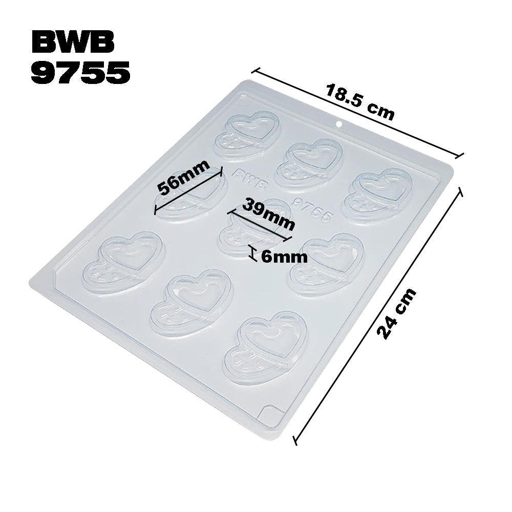 BWB 9755 Molde Enamorados Doble corazones para chocolate caliente Forma Simples de 9 Cavidades 9g Material Plástico PET Transparente Tridimensional Accesorios y utensilios reposteria