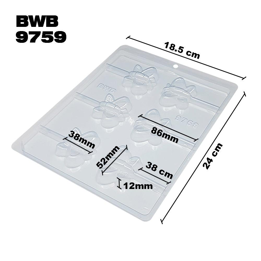 BWB 9759 Molde Piruleta mariposa para chocolate caliente Forma Simples de 6 Cavidades 19g Material Plástico PET Transparente Tridimensional Bombones Accesorios y utensilios reposteria